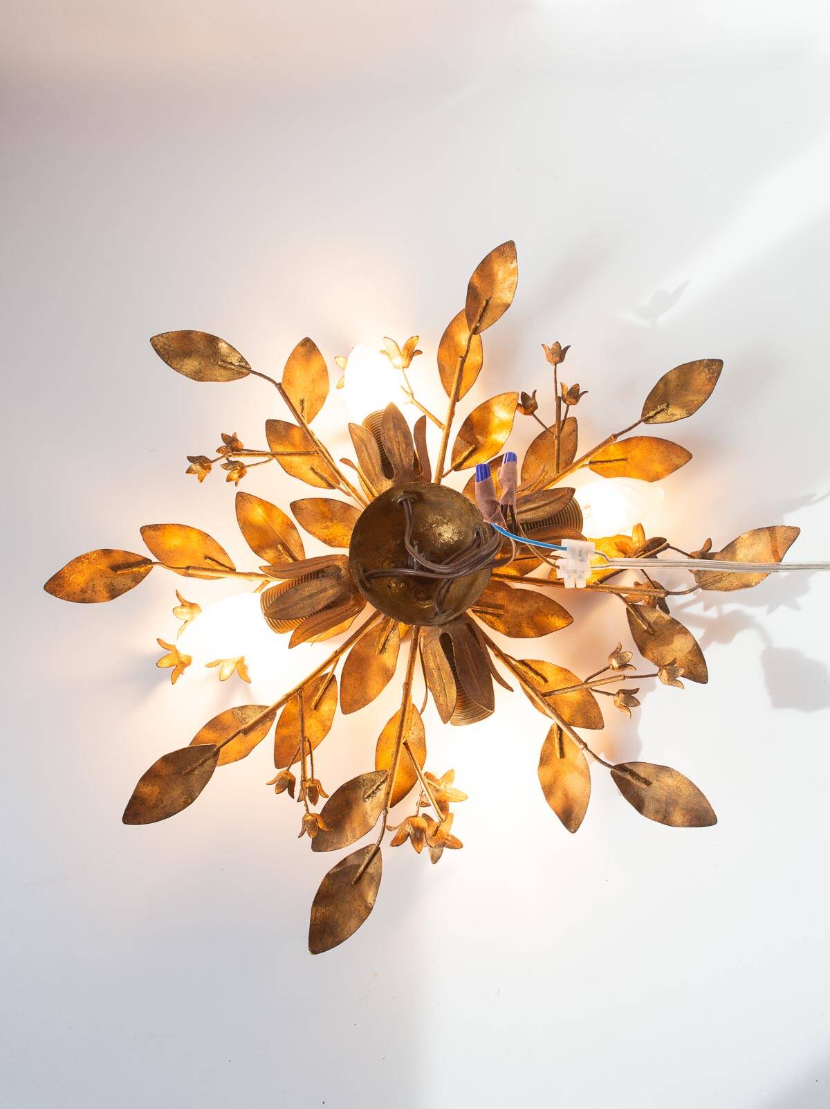 Italian ceiling light metal gold leaves 60s