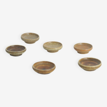 Petits bols de collection Mid-Century modernes en grès marron par Gunnar Borg, Set de 6