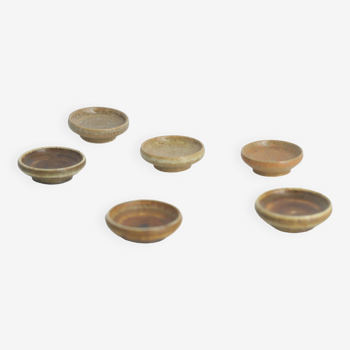 Small Mid-Century Scandinavian Modern Collectible Brown Stoneware Bowls by Gunnar Borg, Set of 6