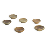 Small collection bowls in brown stoneware by Gunnar Borg, Set of 6, Mid-Century Modern.