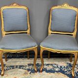 Pair of Louis XV style chairs with gilt frames.