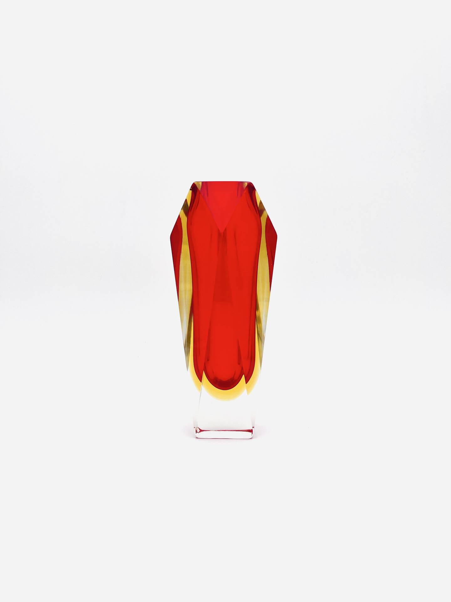 Vase Flavio Poli pour Seguso - Sommerso - Murano rouge et jaune