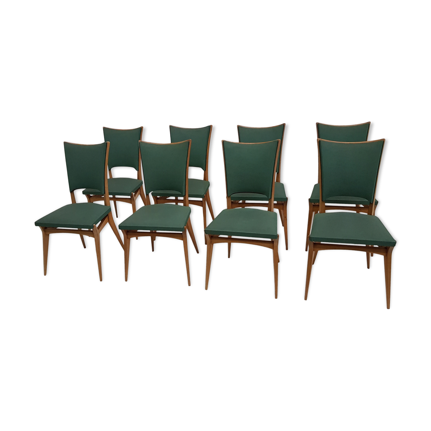 Set of 8 vintage wooden chairs, Italian design of the years 1960/70