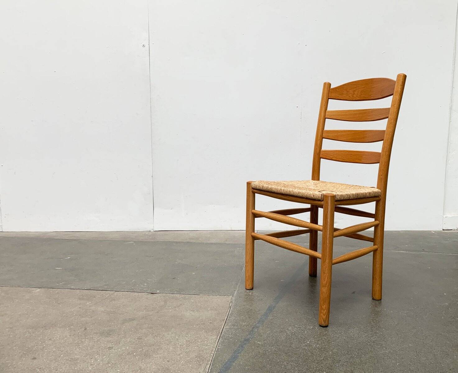 Scandinavian bench and chair set made of paper cord and oak from TS.