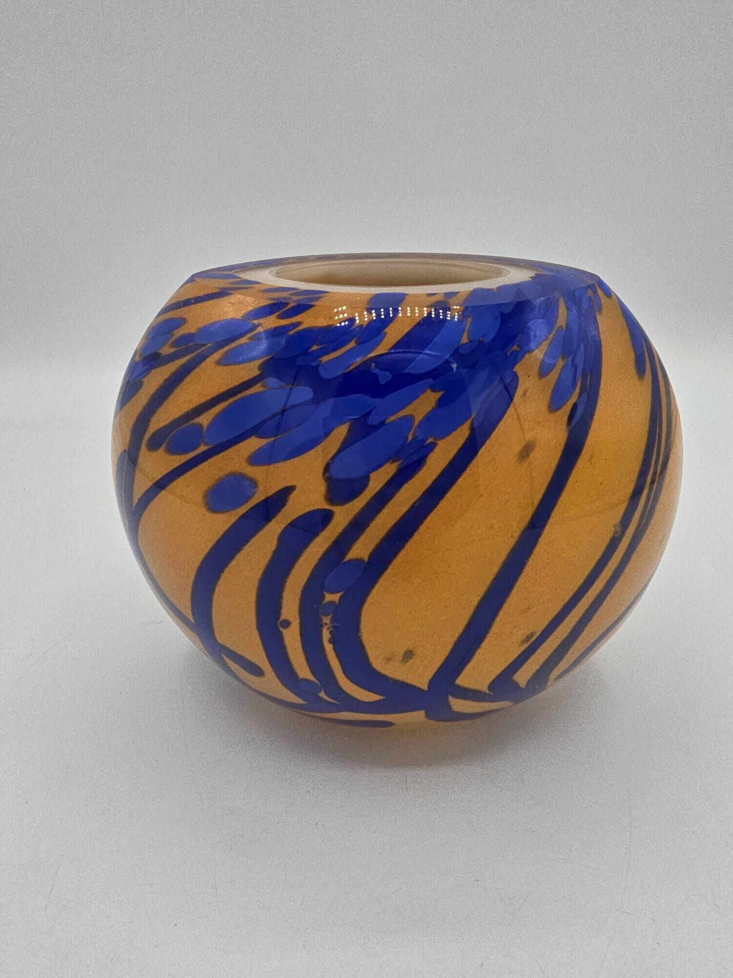 La rochère – vase boule en verre orange et bleu, vers 1970 – h. 13 cm