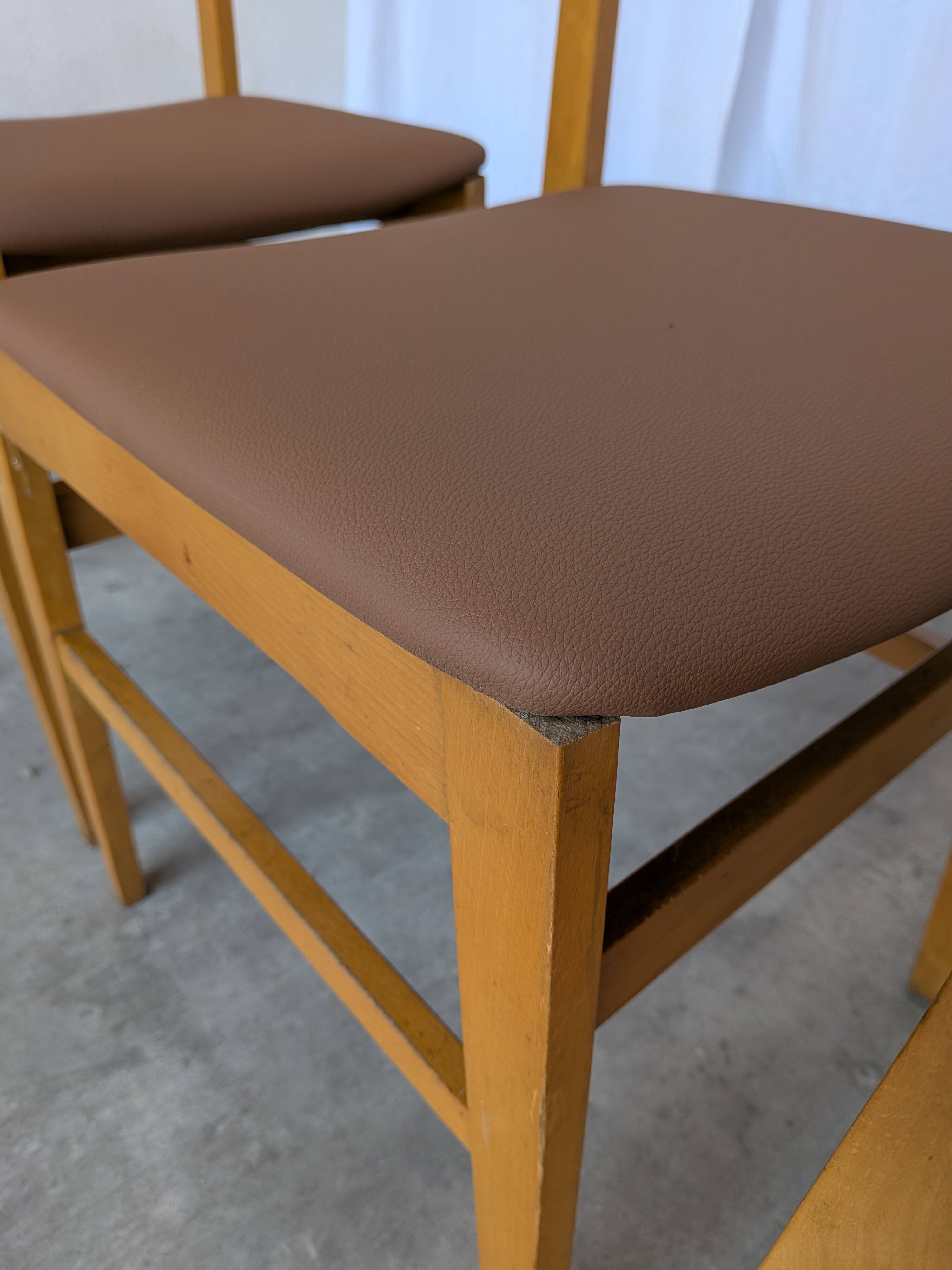 Set of 4 Vintage Branko Ursic Dining Chair: 1970s Scandinavian Wood & Brown
