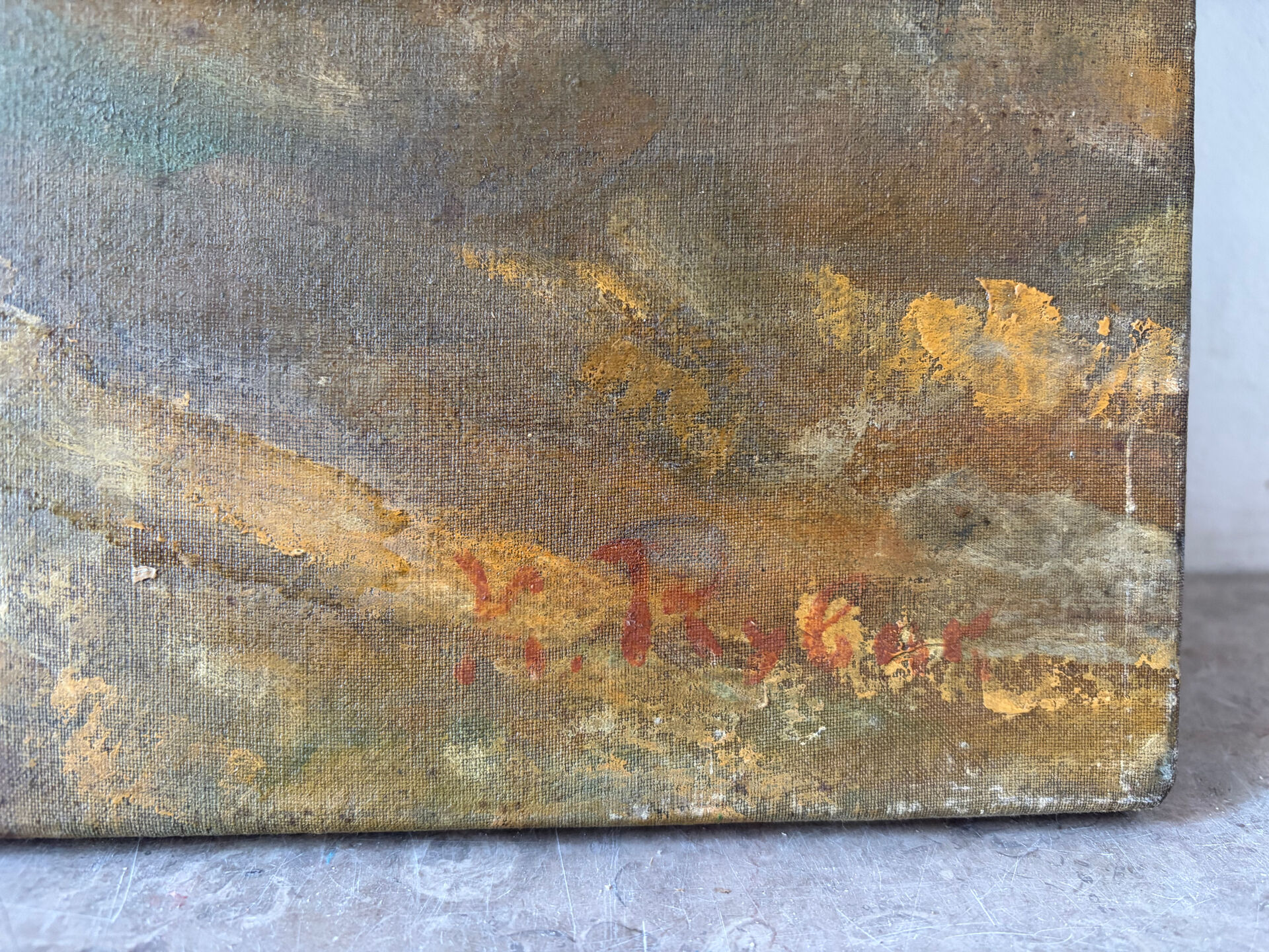 Paysage ochre et brun, huile sur toile signé