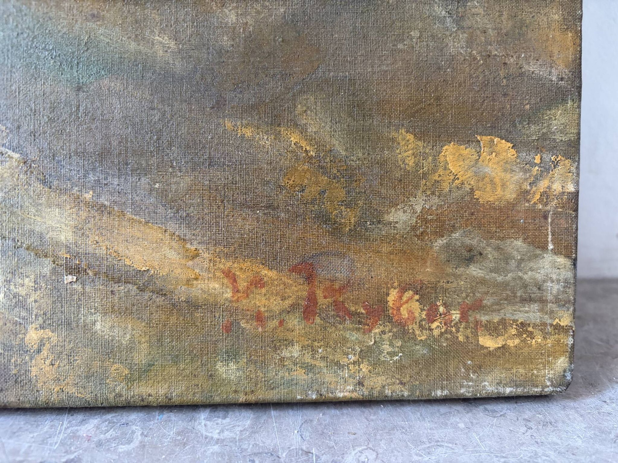 Paysage ochre et brun, huile sur toile signé