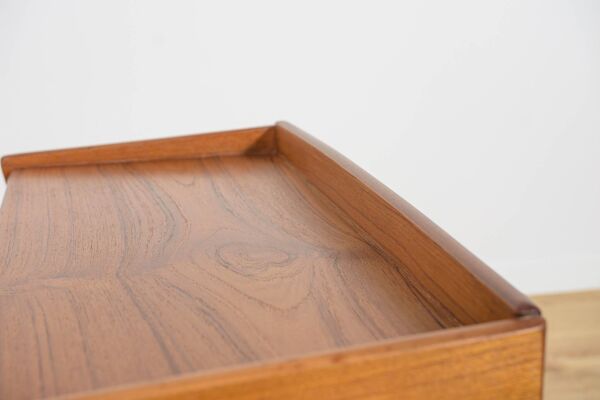 Table console en teck et rotin du milieu du siècle par Søren Rasmussen, Danemark, 1960