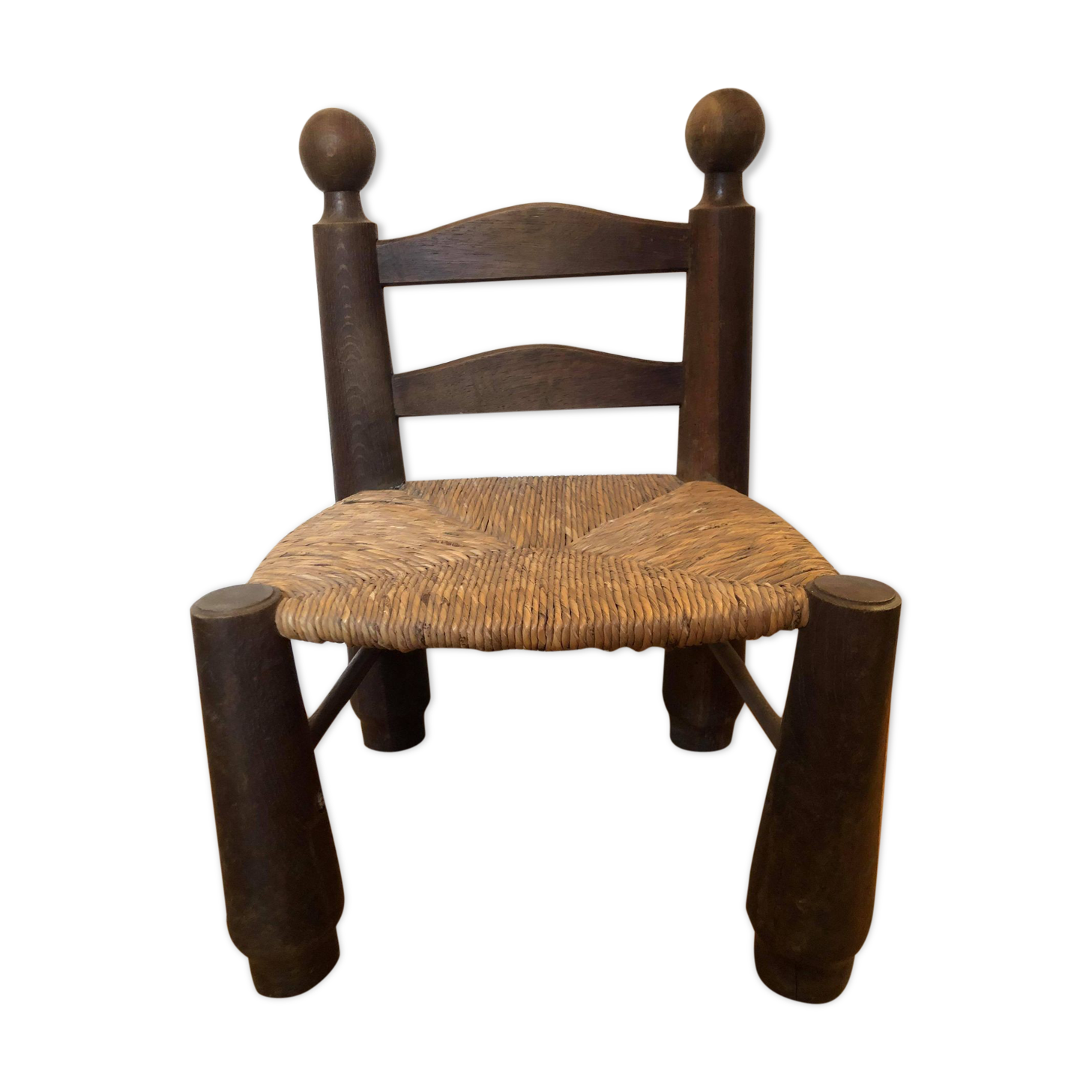 Chaise basse de montagne en bois et paille