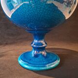 Large Turquoise Crackle Earthenware Footed Bowl Vase