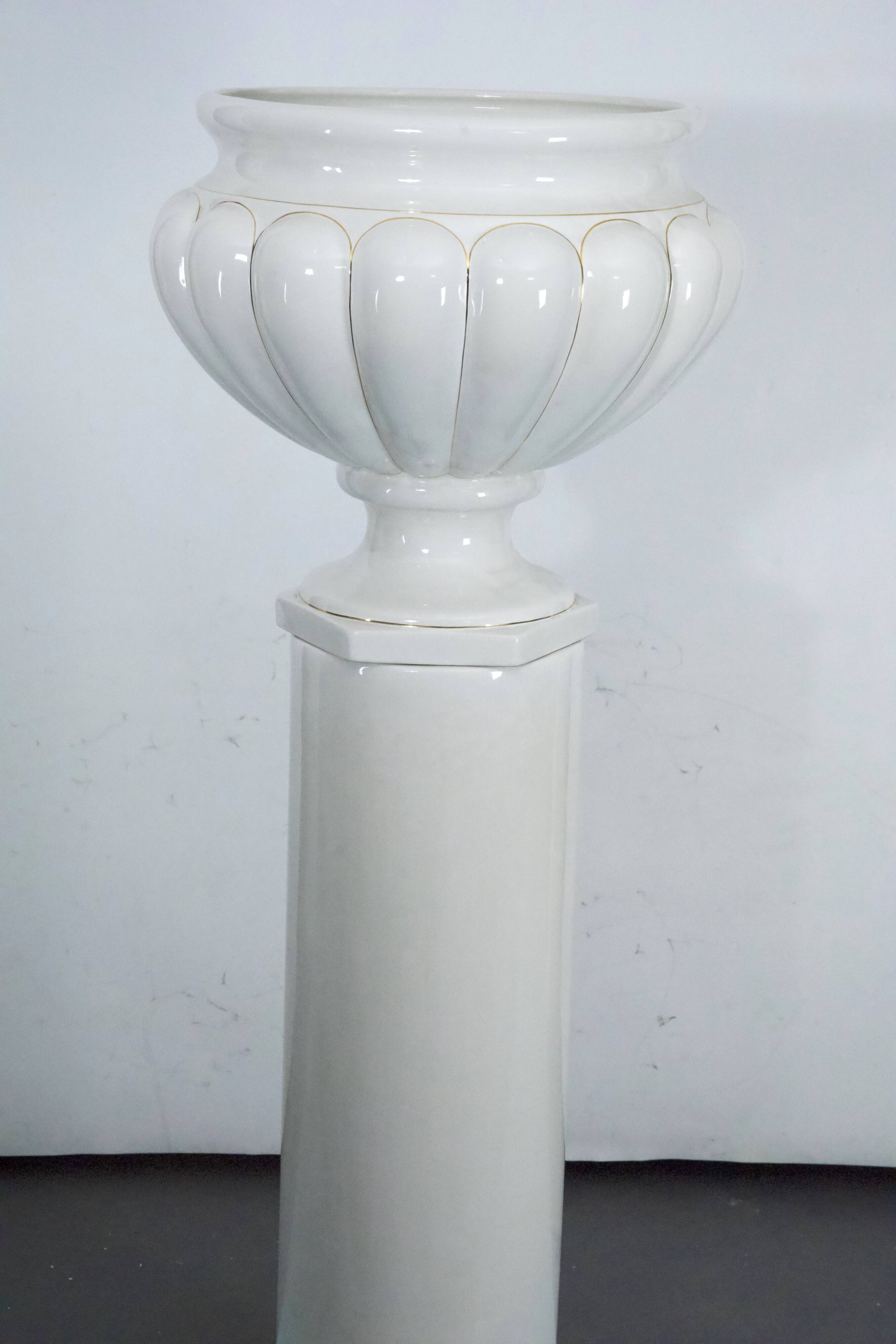 Tommaso Barbi Oversized White Ceramic Vase and Column, Italy 1970