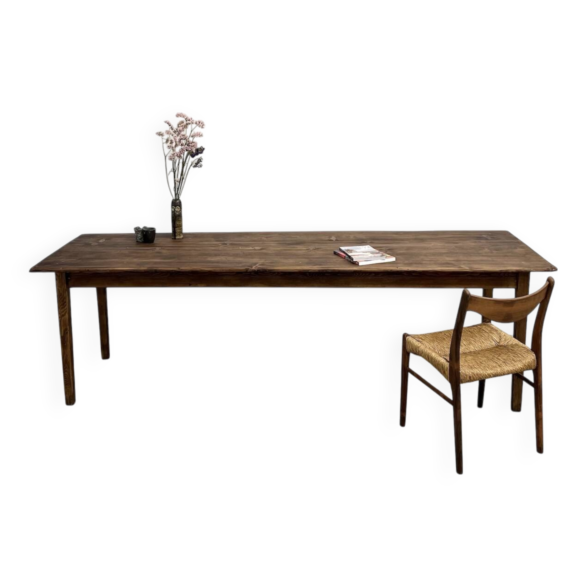 Large solid pine farmhouse table with spindle legs