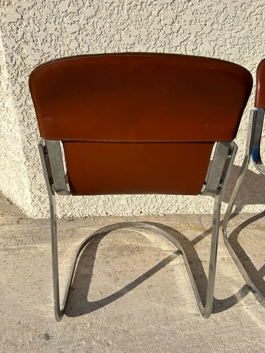 Pair of leather and chromed metal chairs year 70