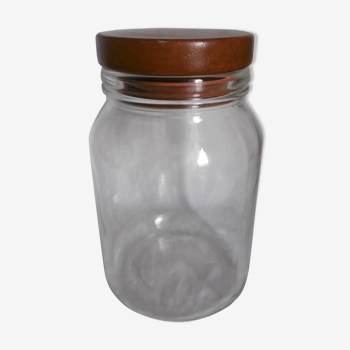 Vintage with wooden lid glass jar