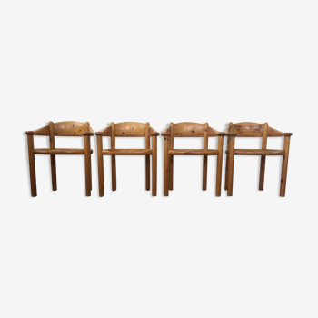 Ensemble de 4 chaises à manger en bois de pin par Rainer Daumiller ed. Hirtshals Savværk, années 1970