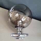 Outdoor glass candle holder in smoked glass and chrome