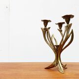 Vintage brutalist floral metal candlestick