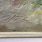 Oil on canvas abstract art, framed.