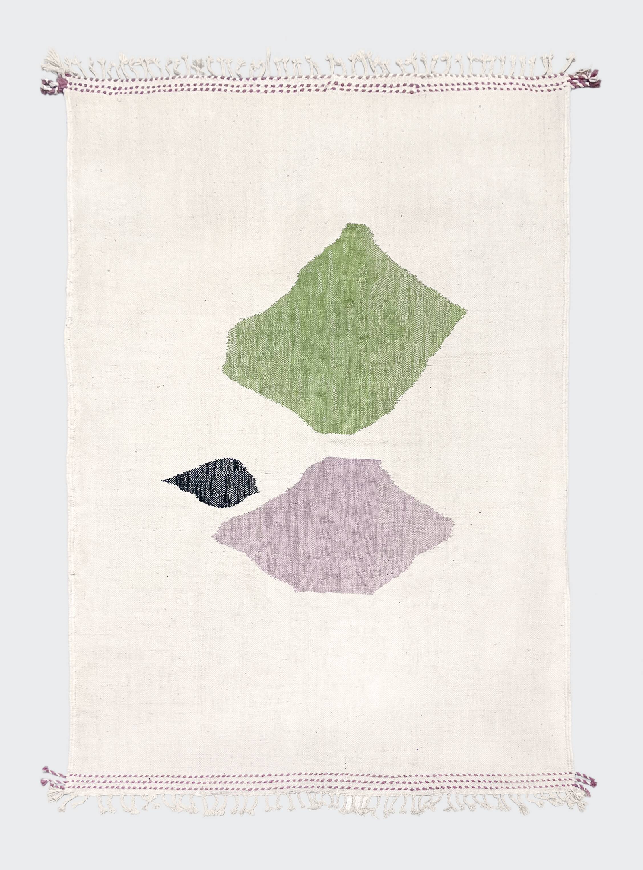 Ecru Moroccan Berber kilim with colorful patterns, 3.10x1.92m