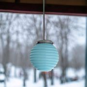 Lampe à suspension vintage art déco en verre nervuré bleu 1950