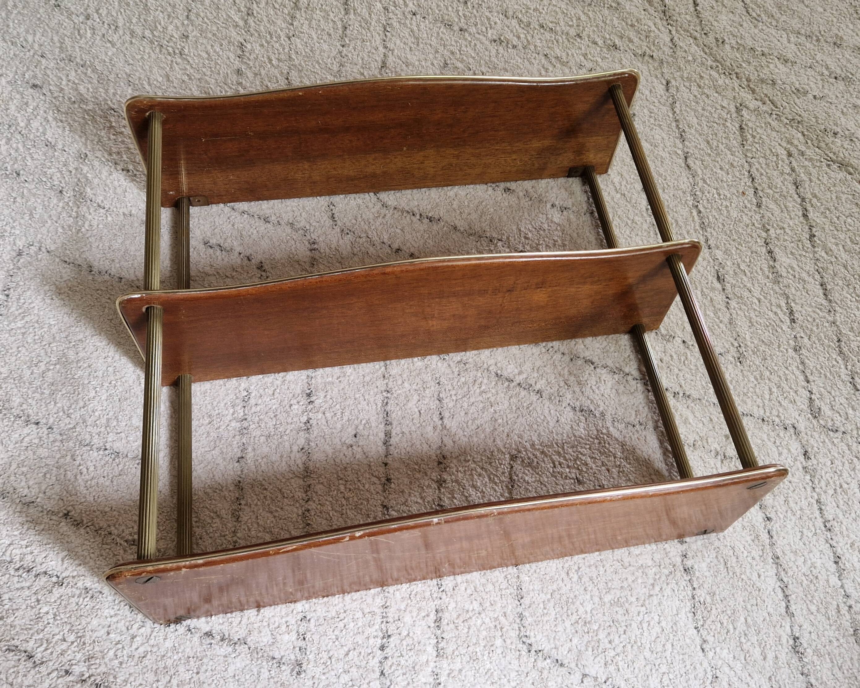 1950s wood and brass wall shelf