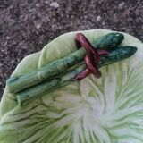 Set of 3 vintage asparagus and cabbage leaves slip dishes made in Italy