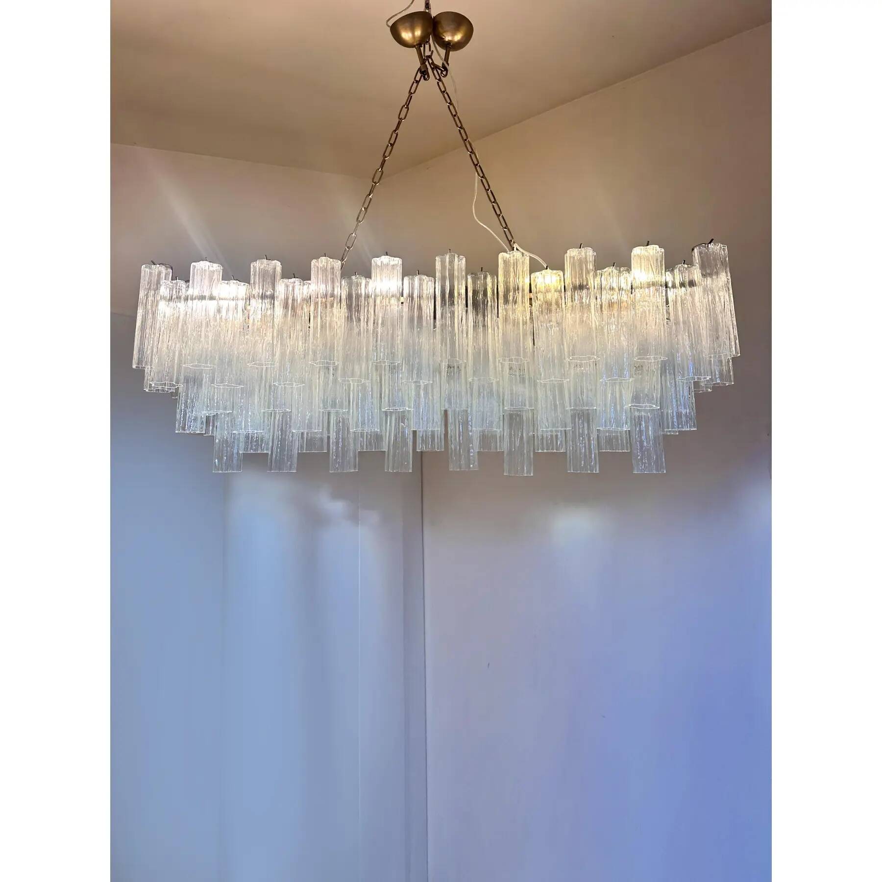 Contemporary Luxury Rectangular "Tronchi" Murano Glass Burnished Chandelier