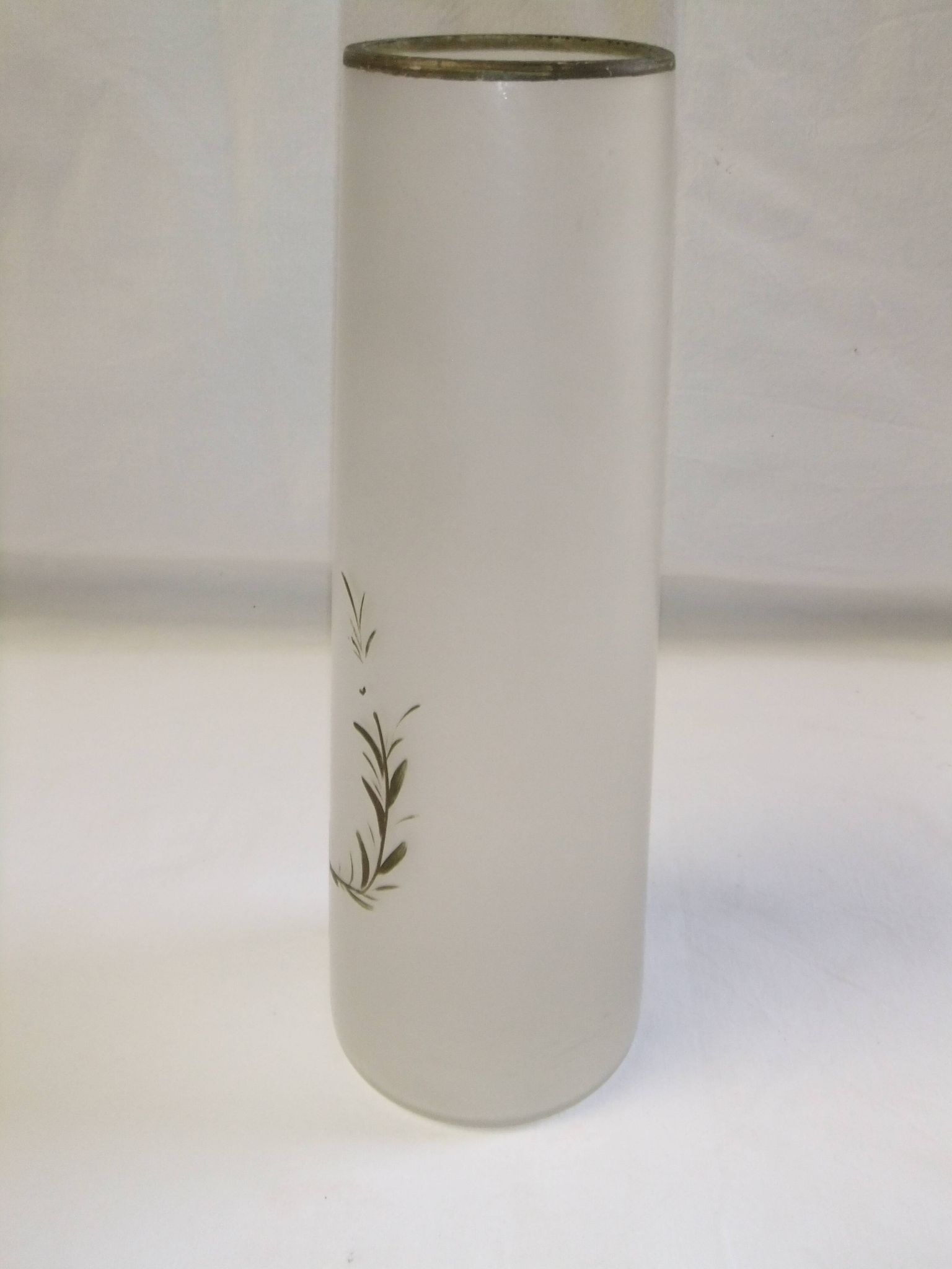 Old art nouveau vase frosted glass cylinder leaf decoration