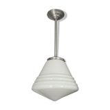 Chandelier art deco, opaline and chrome metal, France 1930