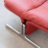 Armchair and pouf in red leather, Vitelli and Ammannati, for Brunati 70/80