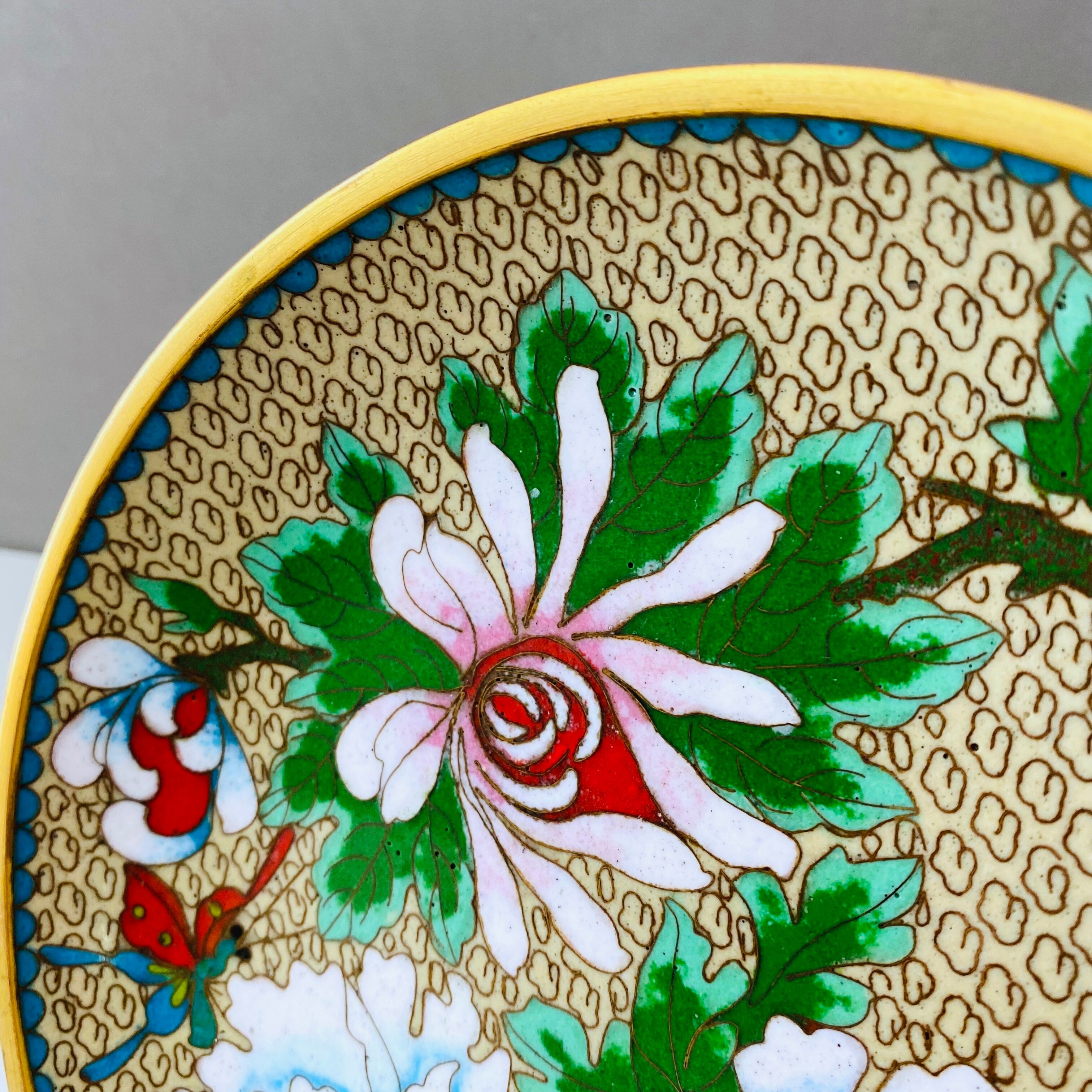 Cloisonne plate, vintage enamel plate