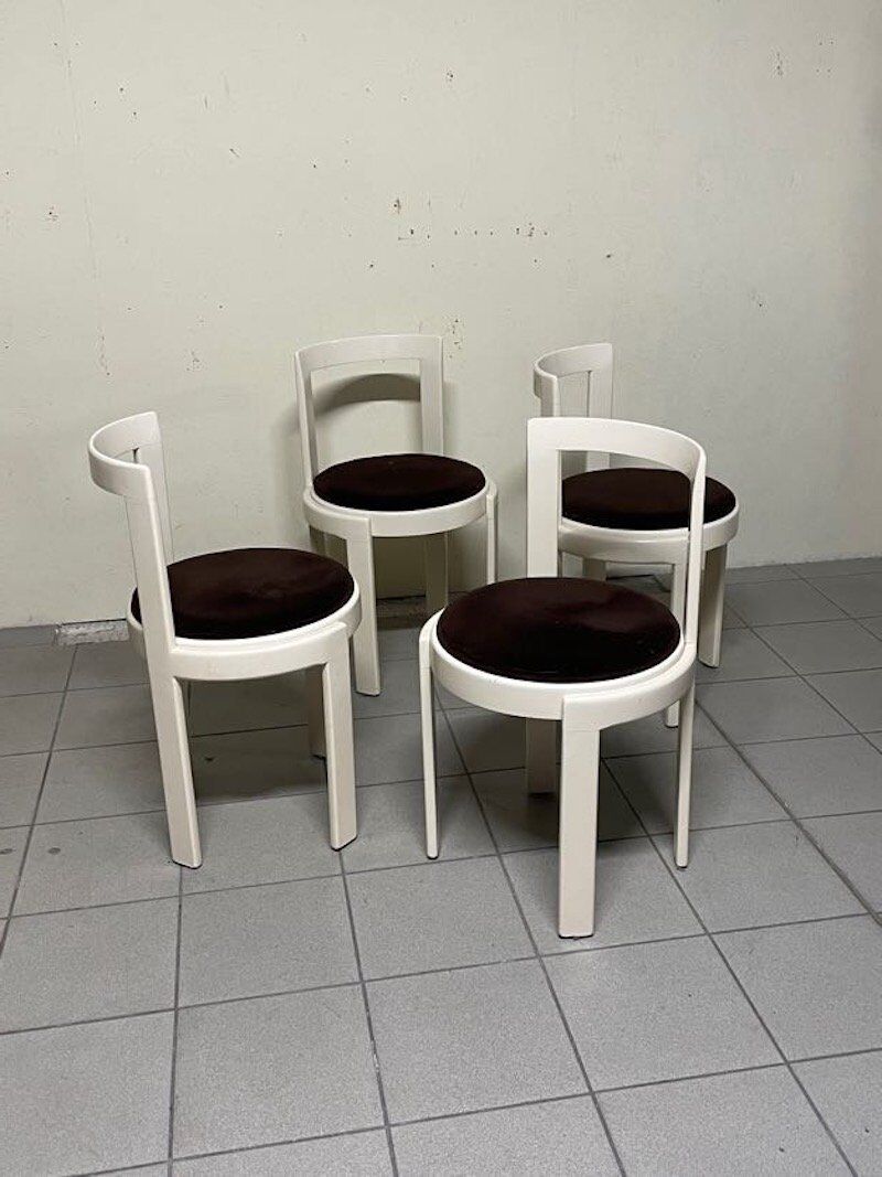 Lacquered wooden chairs with fabric, 1970s, set of 4