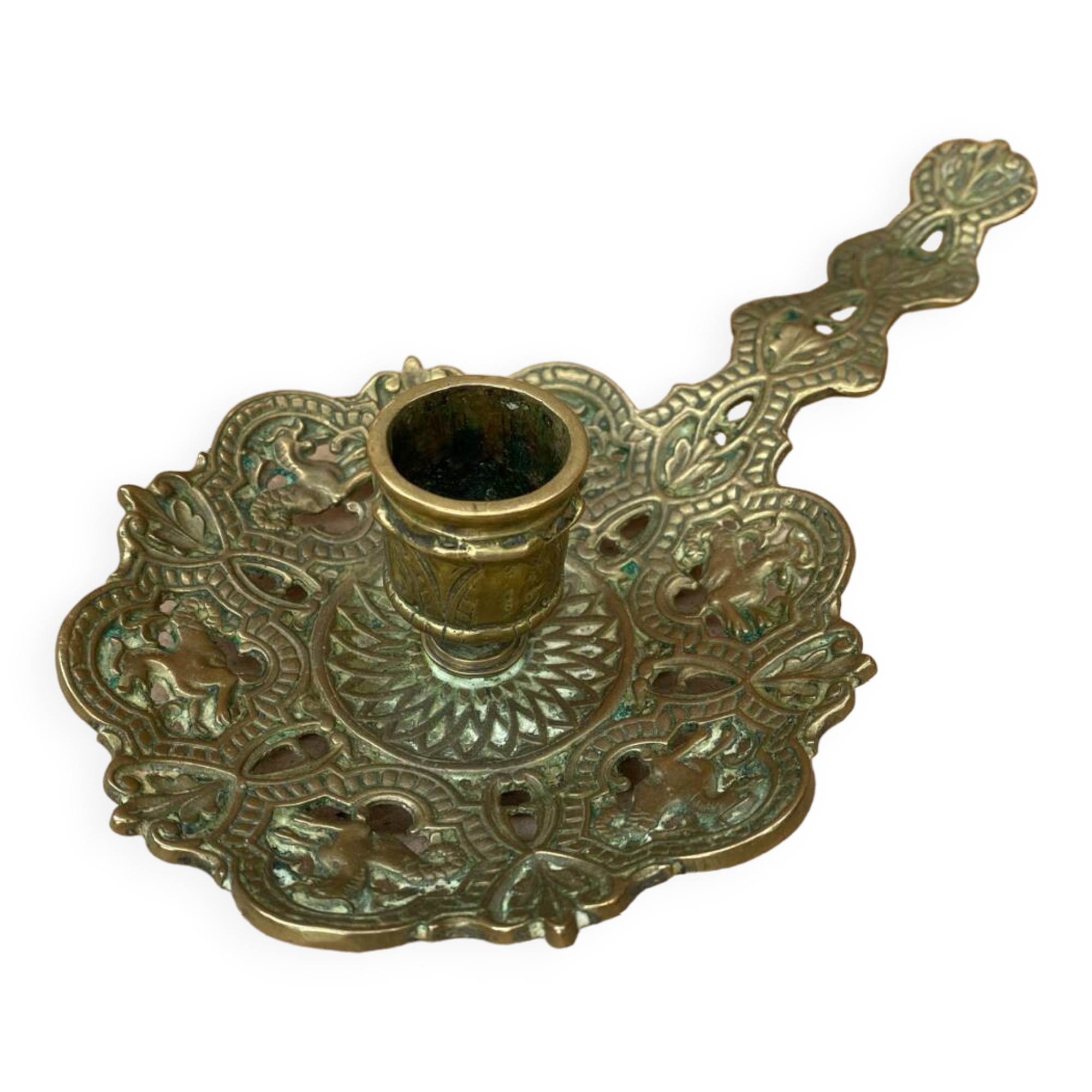 Antique Vintage Gilt Bronze Cellar Raz Hand Candle Holder