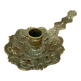 Ancien Bougeoir A Main Raz De Cave Bronze Doré Vintage