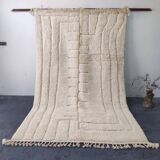 Beni Ouarain Rug, Ecru, Abstract Geometric Design, Handmade 300x200cm