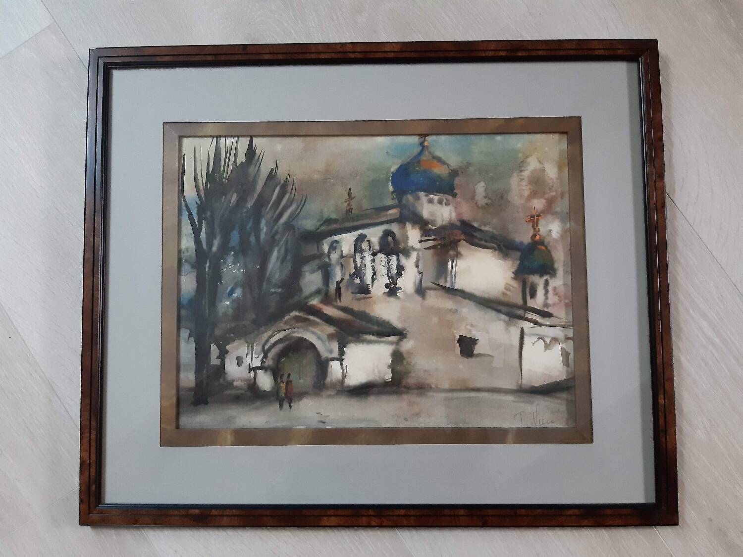 Aquarelle signée encadrée Eglise russe