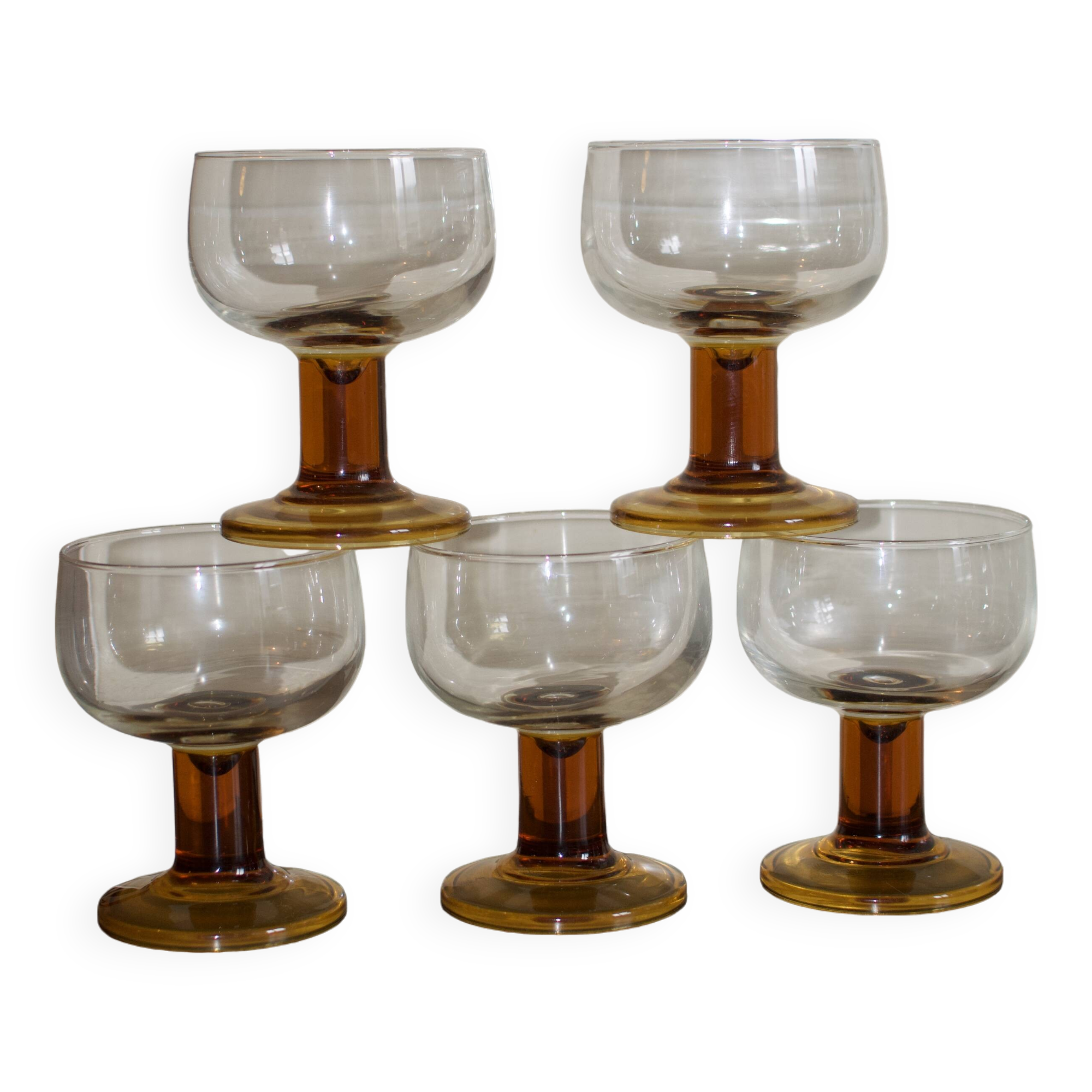 Vintage 70s glasses with amber block feet