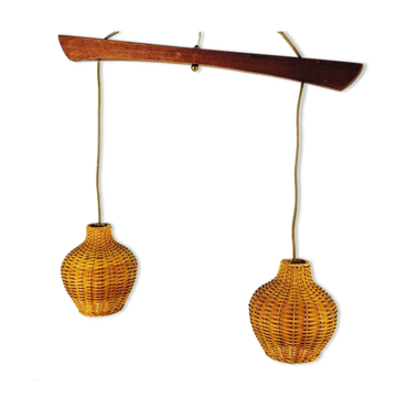 Suspension du milieu du siècle en rotin - années 1960