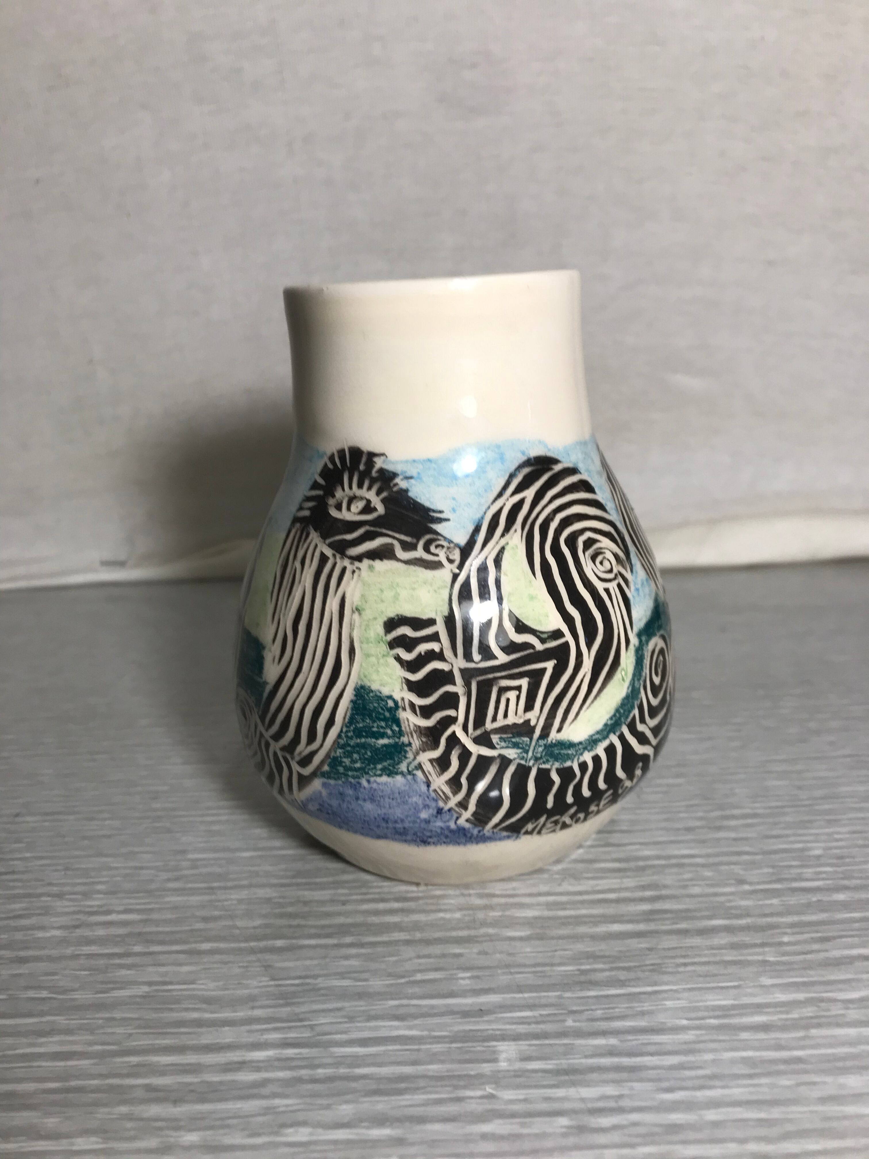 Ancient Ceramics Beige Drawing Zebra MEROSE 98 Signed Vintage