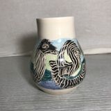 Ancient Ceramics Beige Drawing Zebra MEROSE 98 Signed Vintage