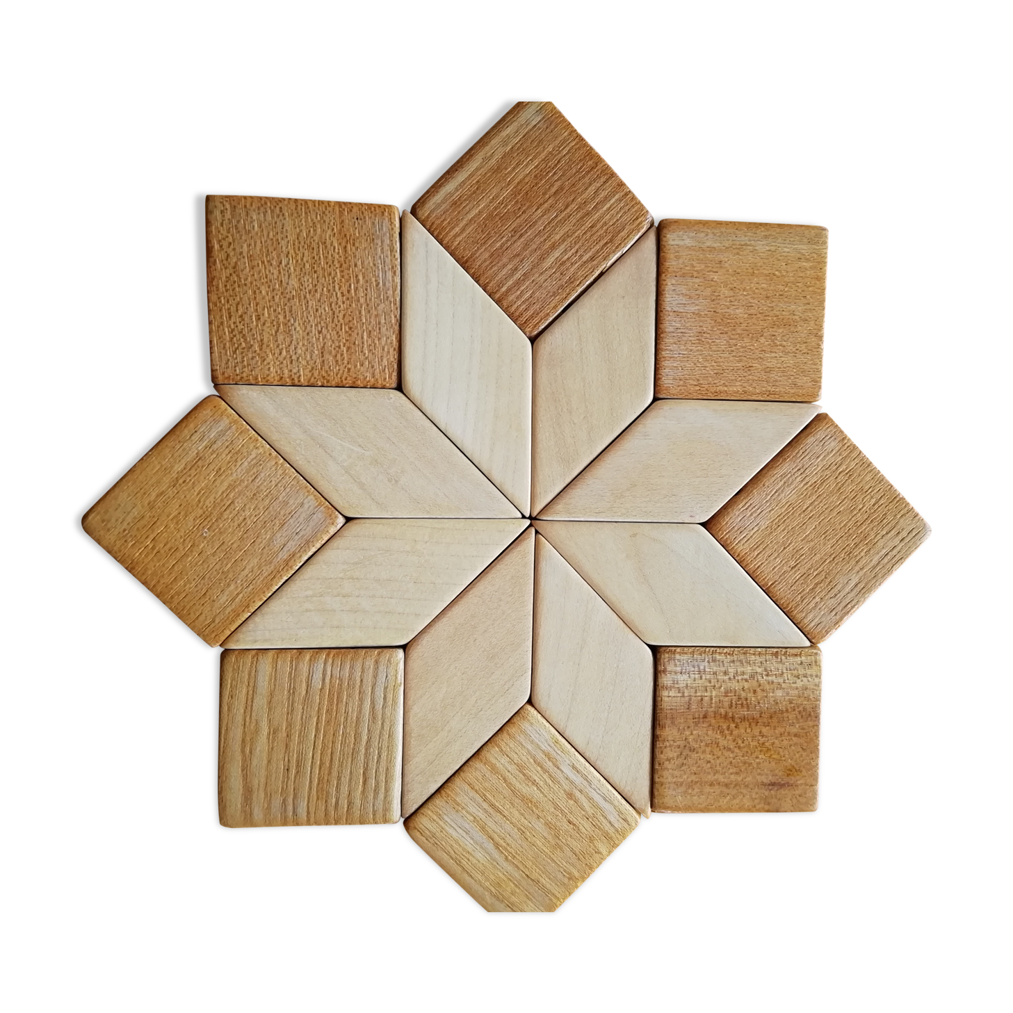 Under the geometric wooden plate