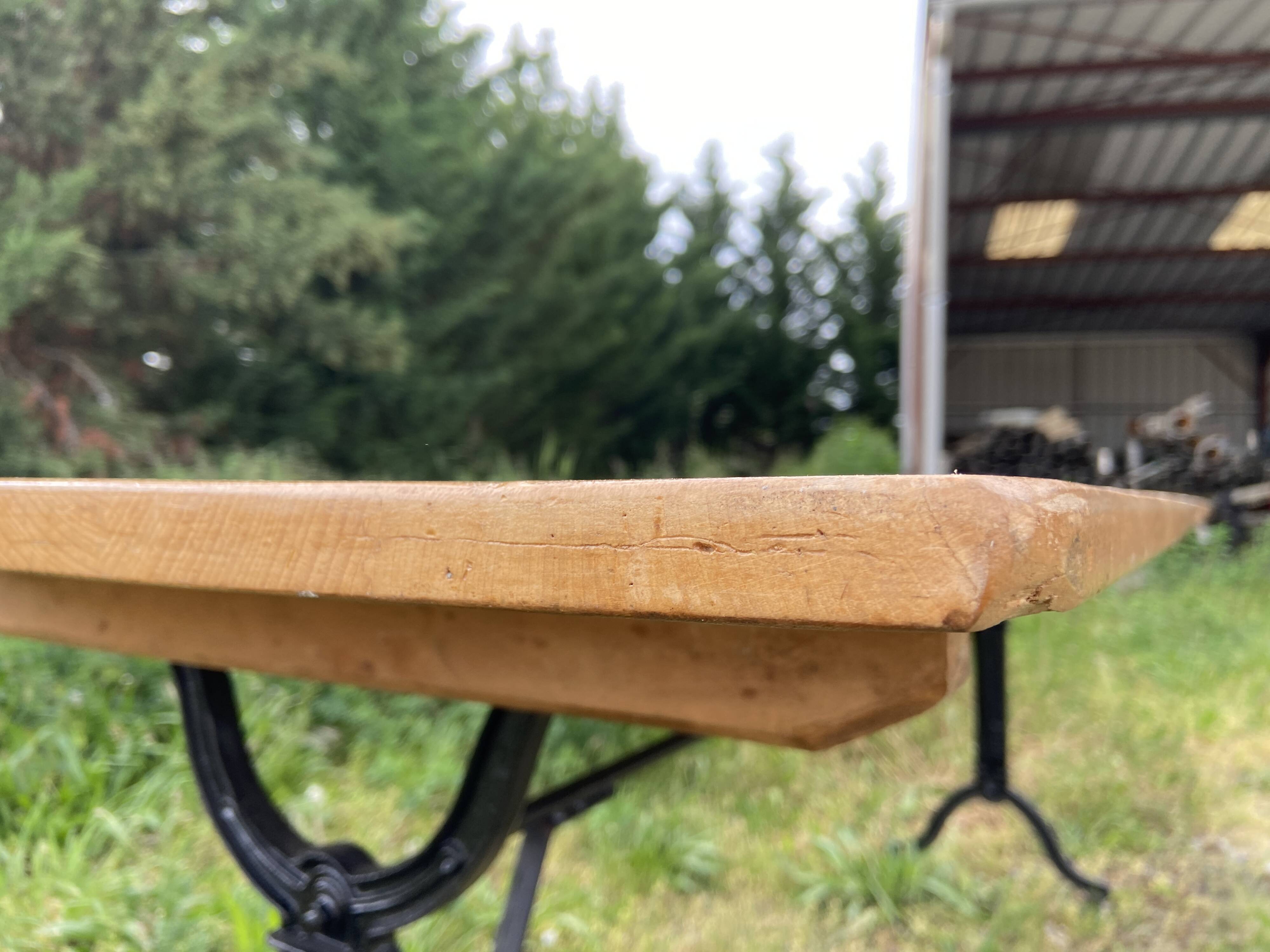 Large bistro coffee table in beech and cast iron base, French Paris
