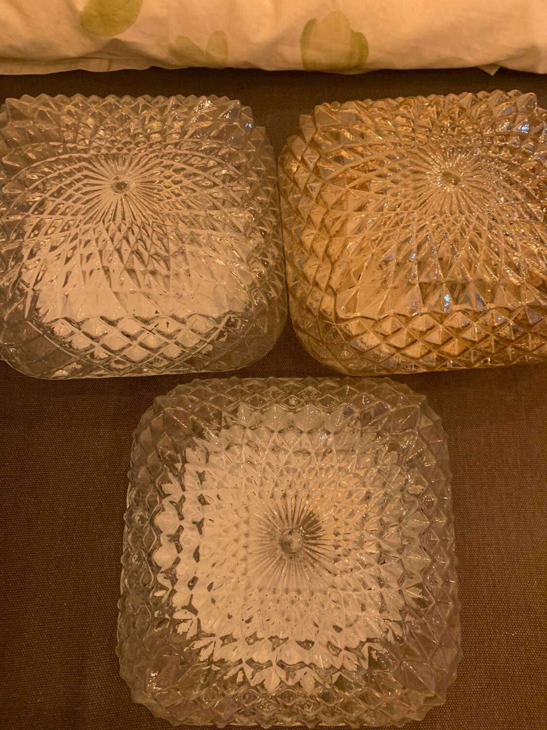 3 vintage chiseled glass ceiling lights 1950-1960