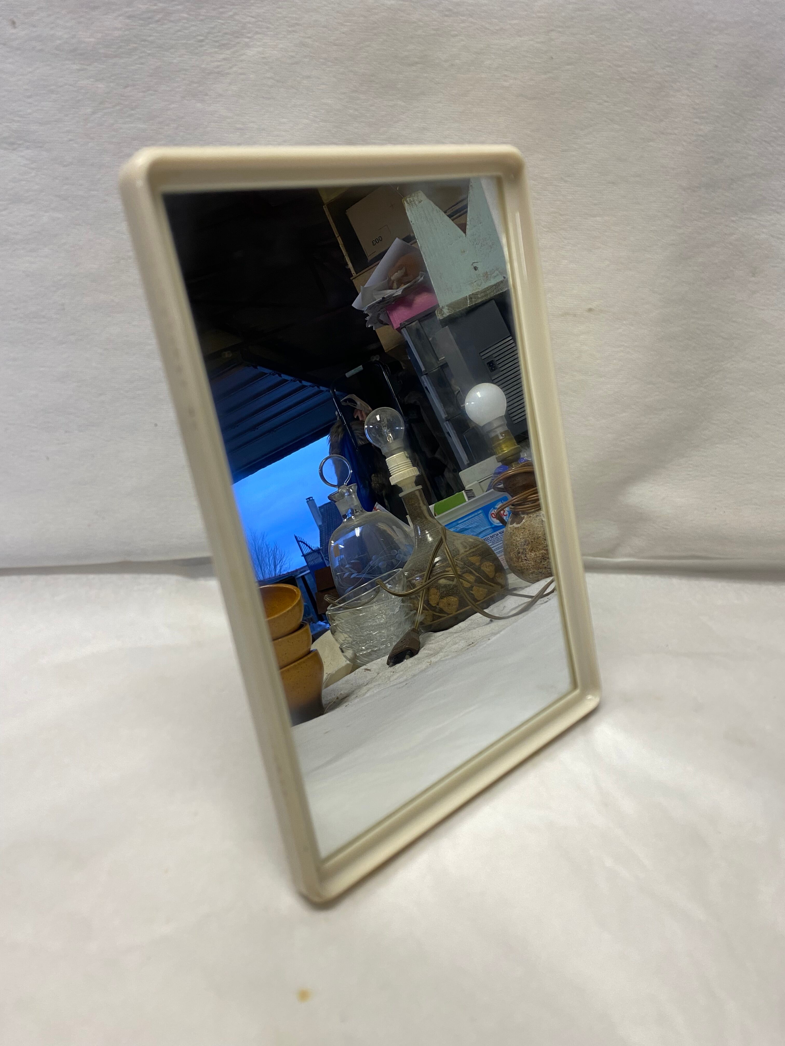 Vintage bakelite white barber mirror