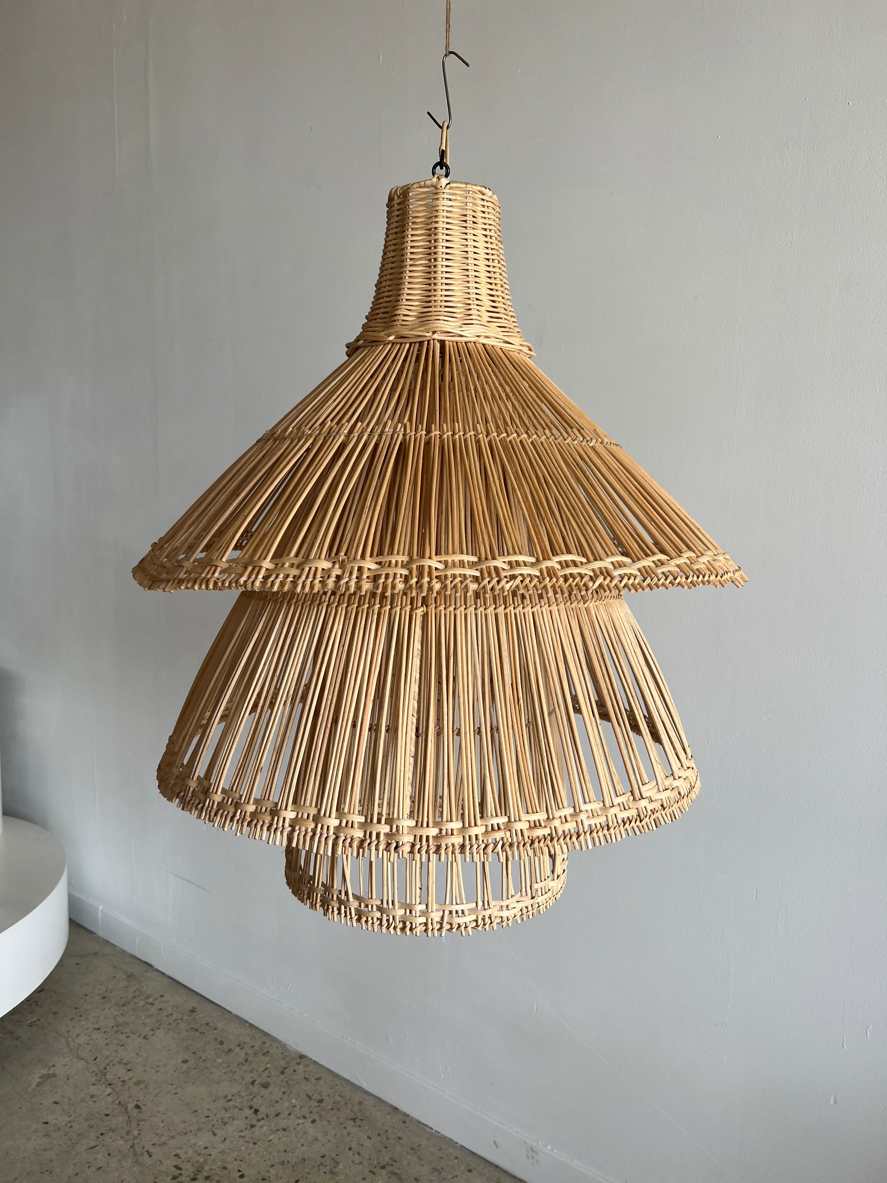 Rattan pendant lamp or light in the shape of an Asian lantern