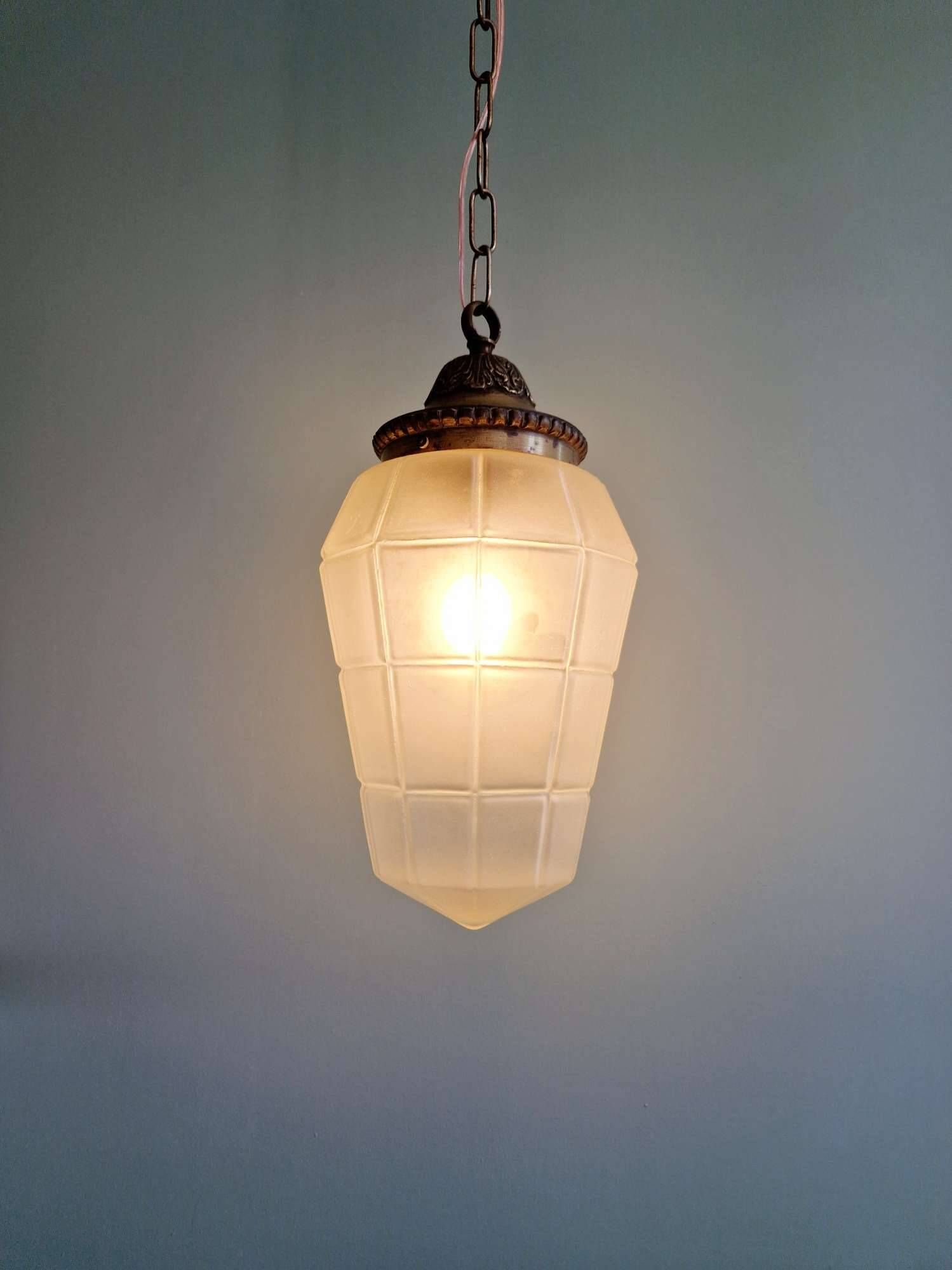 Art Deco pendant light in frosted faceted glass, 1920s