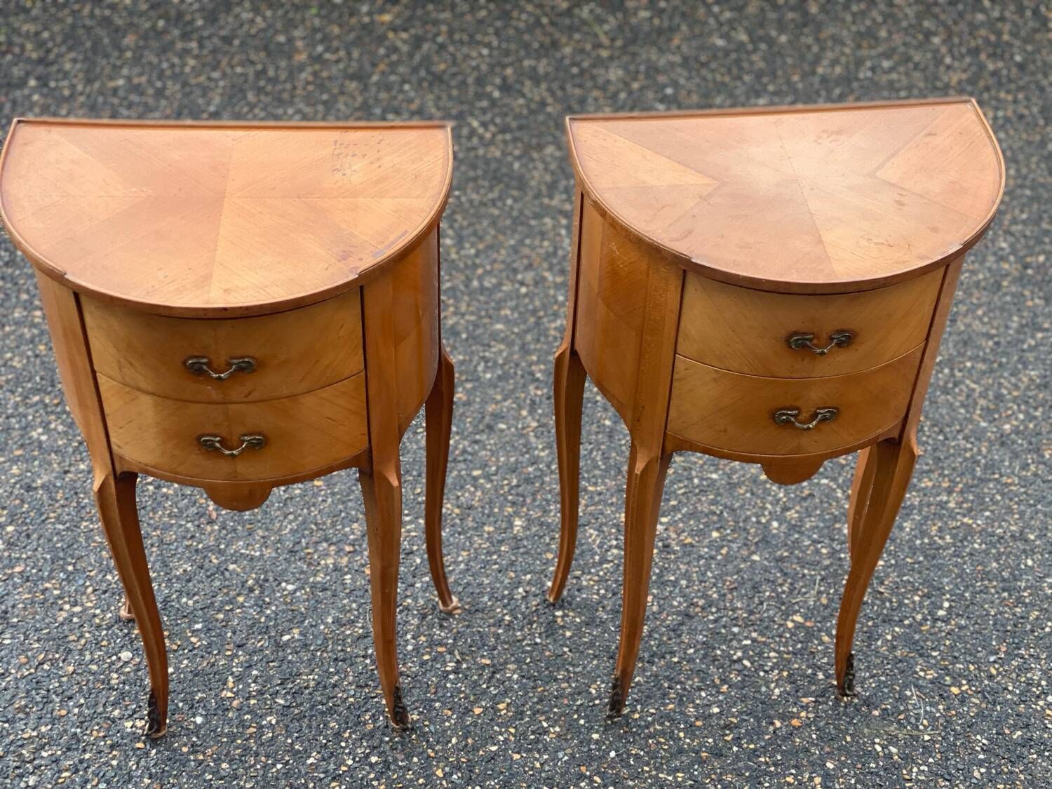 Pair of Louis XV bedside tables in wood and marquetry with drawers