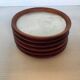 Six mother-of-pearl teak wood coasters