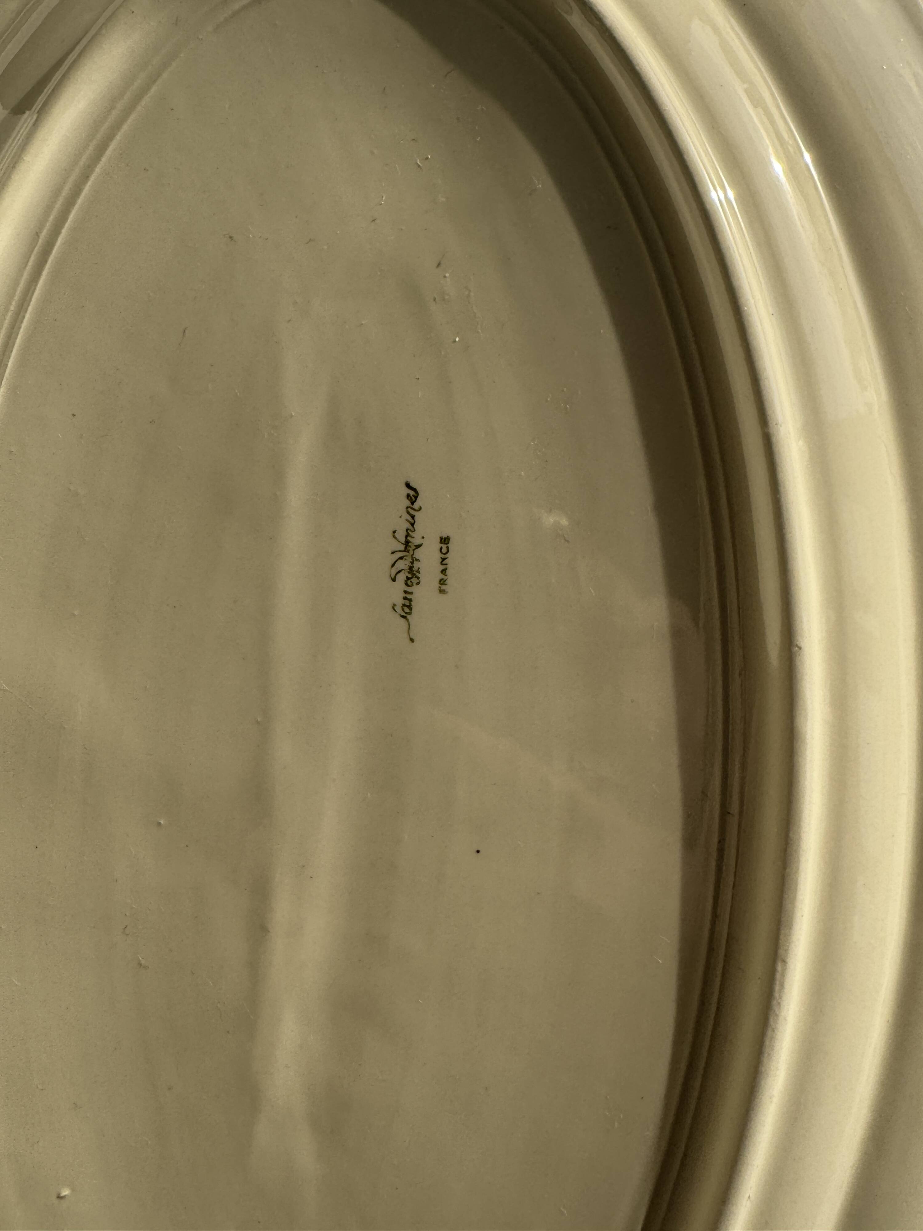 Large oval cream earthenware dish Sarreguemines France L44